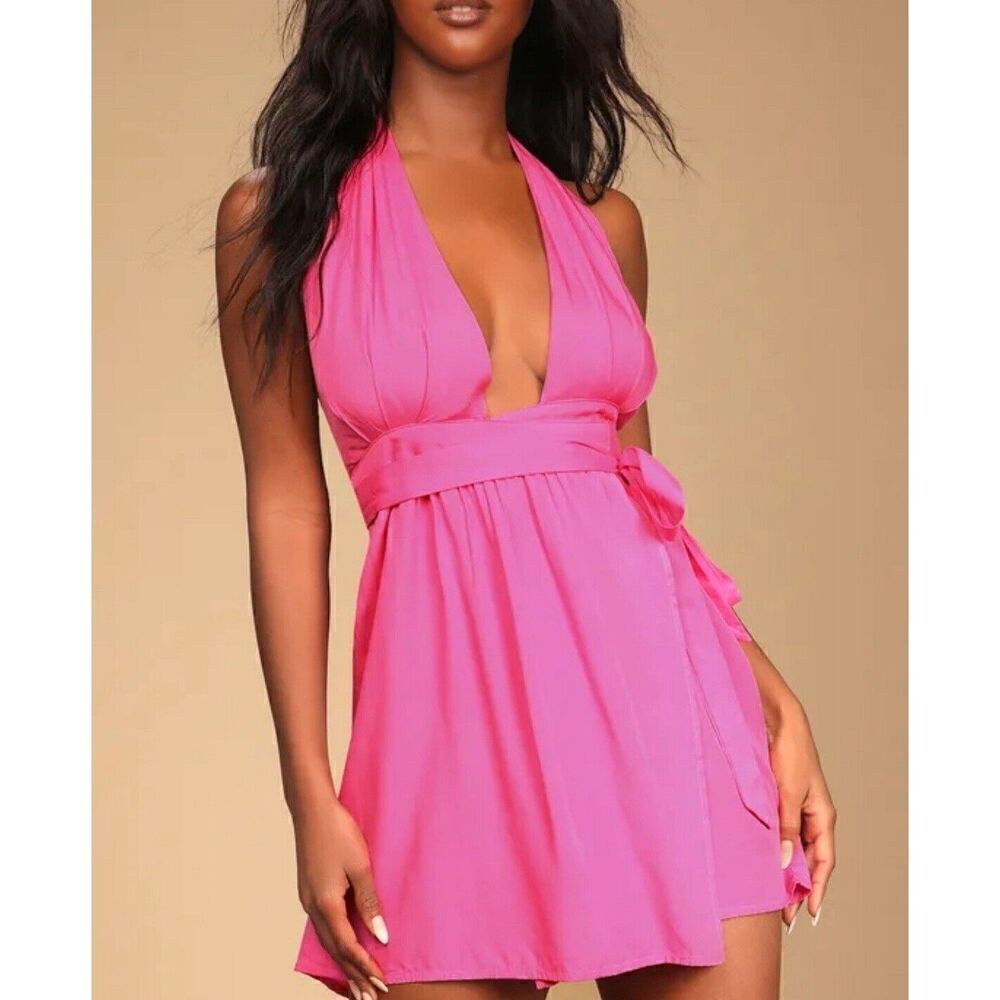 LULUS Dress Womens Small S Pink Wrap Mini NEW Open Back Positively Perfect
